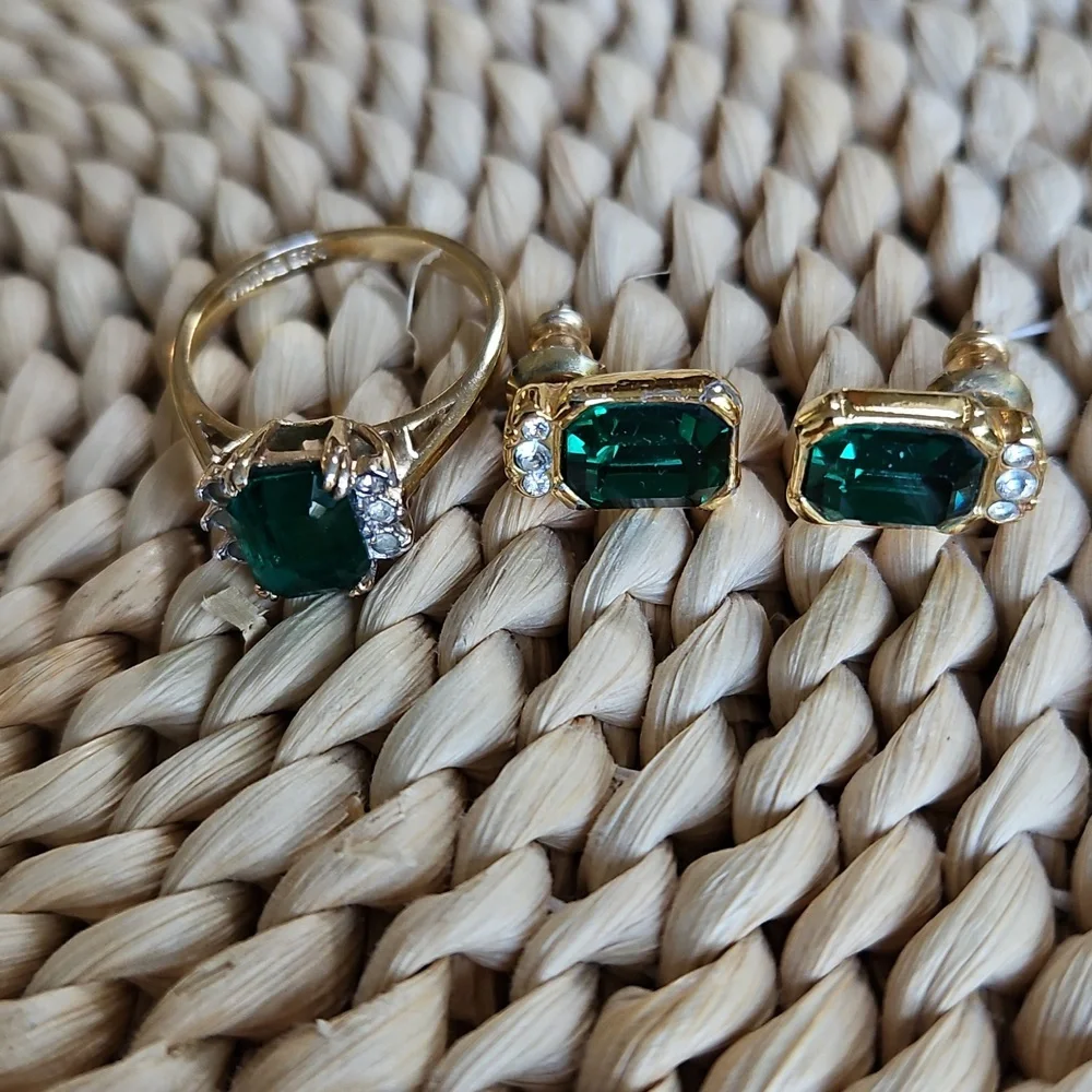 💚HP💚Joseph Esposito Signed CZ 14K Electroplate Matching Ring & Earrings - Picture 5 of 7